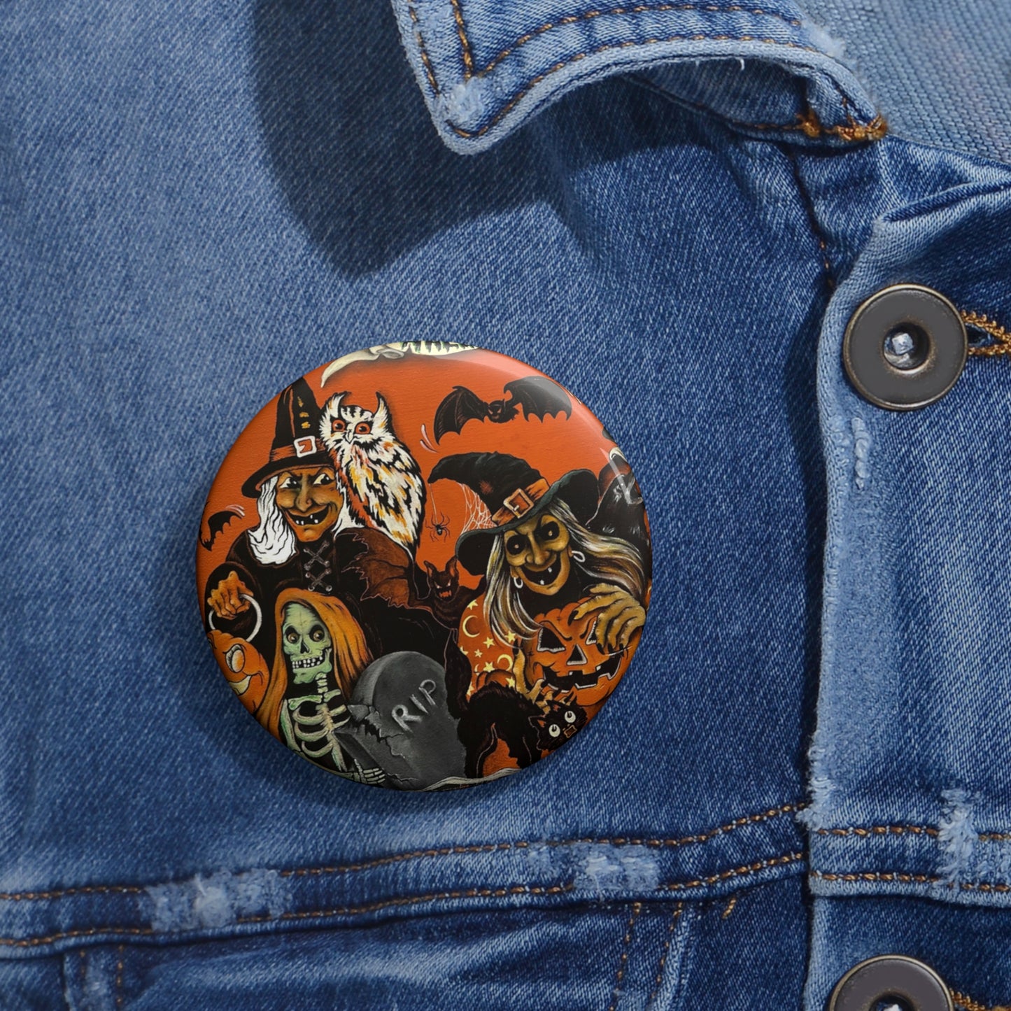 Vintage Halloween,Witch Pin Button,Halloween Collectible,Metal Badge,Accessories