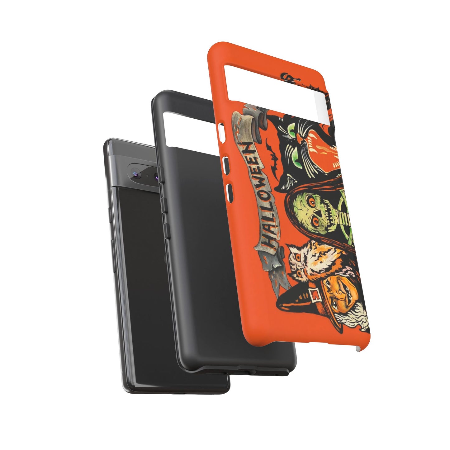 Vintage Halloween Phone Case,Tough Phone Cover,Spooky Accessory, Witch, Cat, Owl