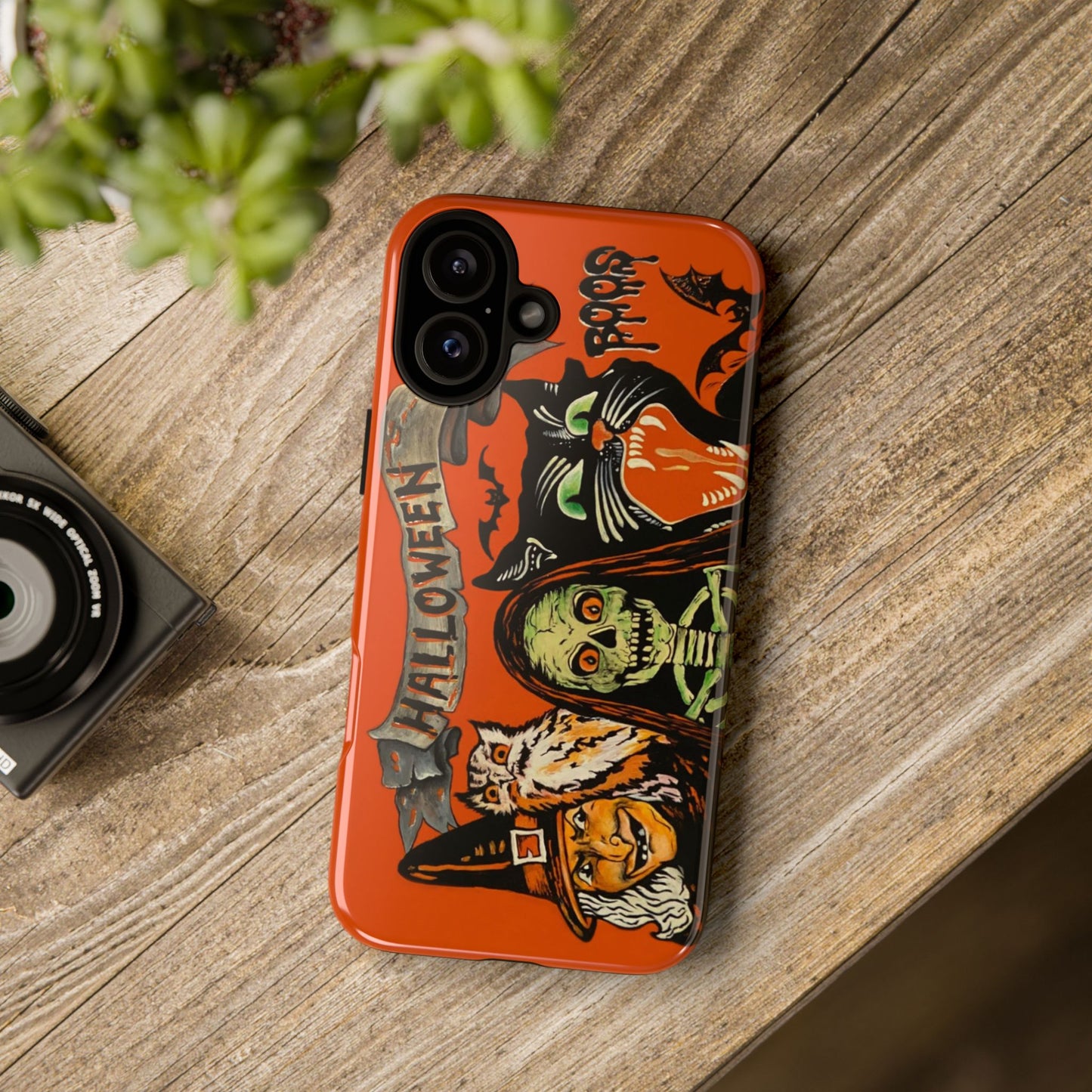 Vintage Halloween Phone Case,Tough Phone Cover,Spooky Accessory, Witch, Cat, Owl
