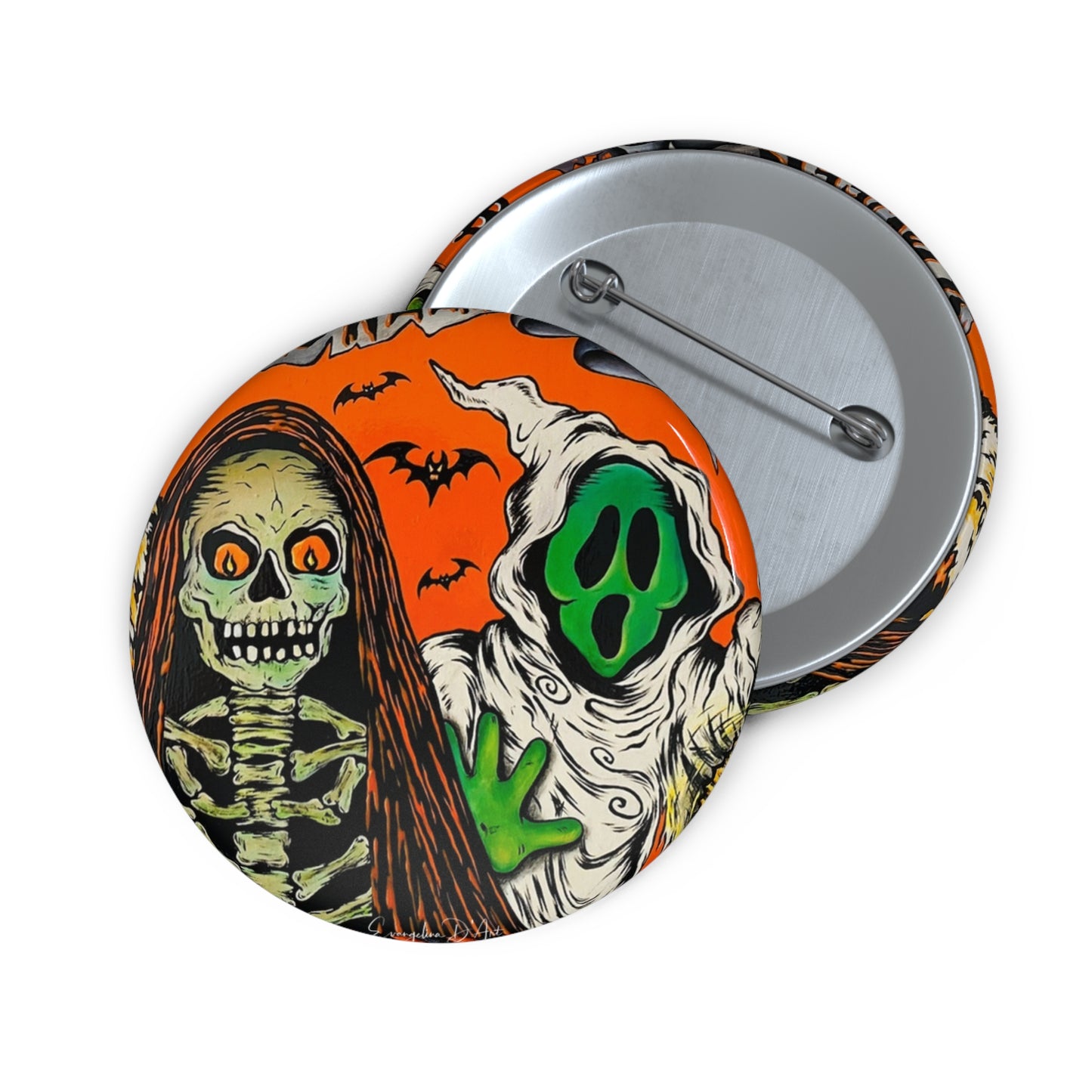 Vintage Halloween Skeleton Ghost Pin Button,Accessory,Halloween collectibles,Boo