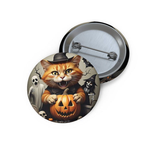 Cat Pin Button,Halloween Brooch,Pumpkin,Jack-o-lantern,Halloween collectibles
