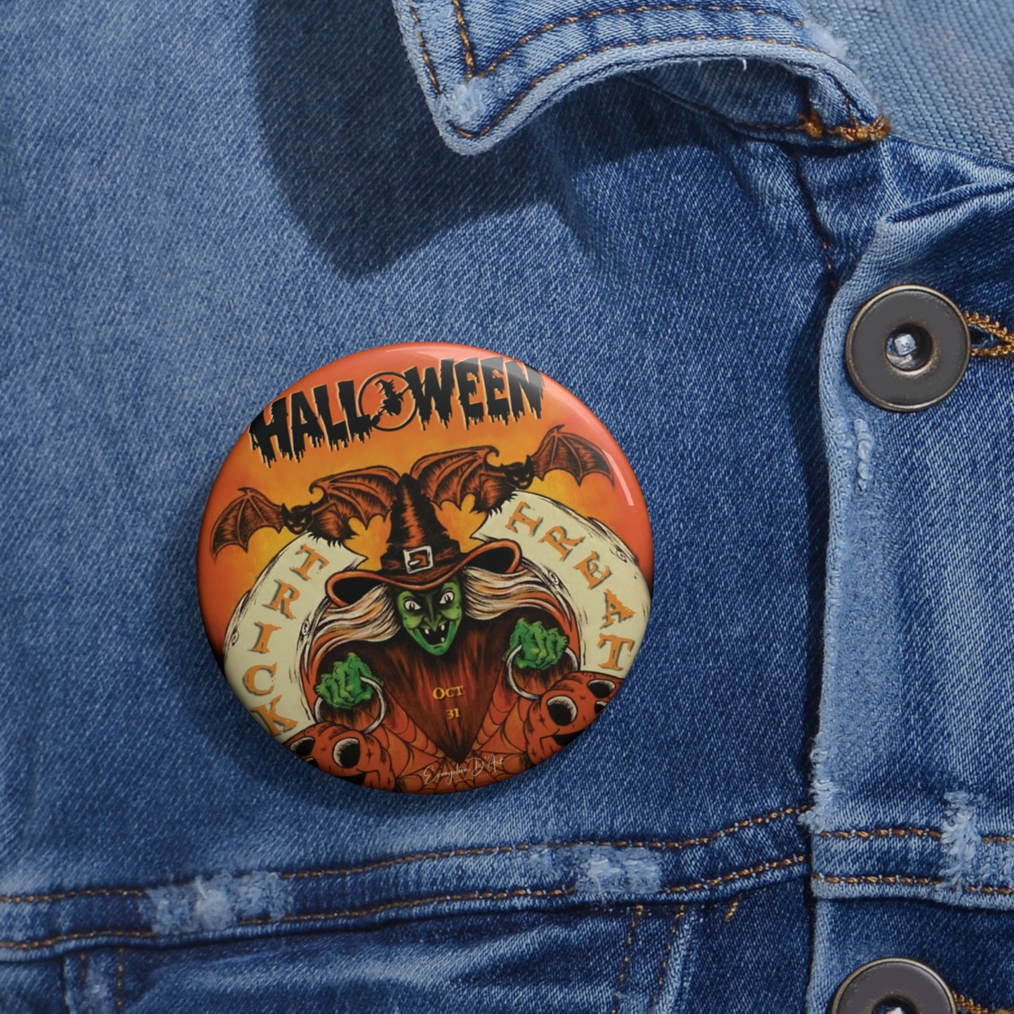 Trick orTreat Pin Button,Halloween Witch,Pins for Jackets and Hats,Spooky Gift,
