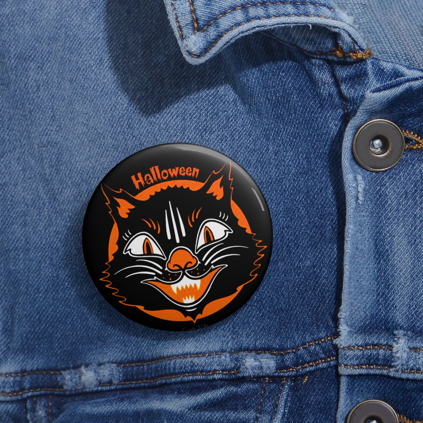 Vintage Halloween Black Cat,Pin Buttons,Spooky,Accessory,Halloween Collectibles