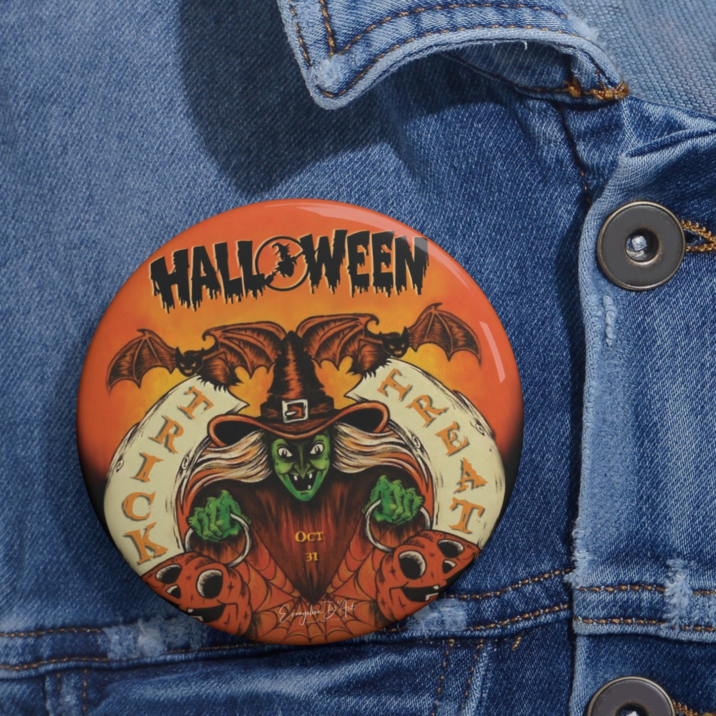 Trick orTreat Pin Button,Halloween Witch,Pins for Jackets and Hats,Spooky Gift,