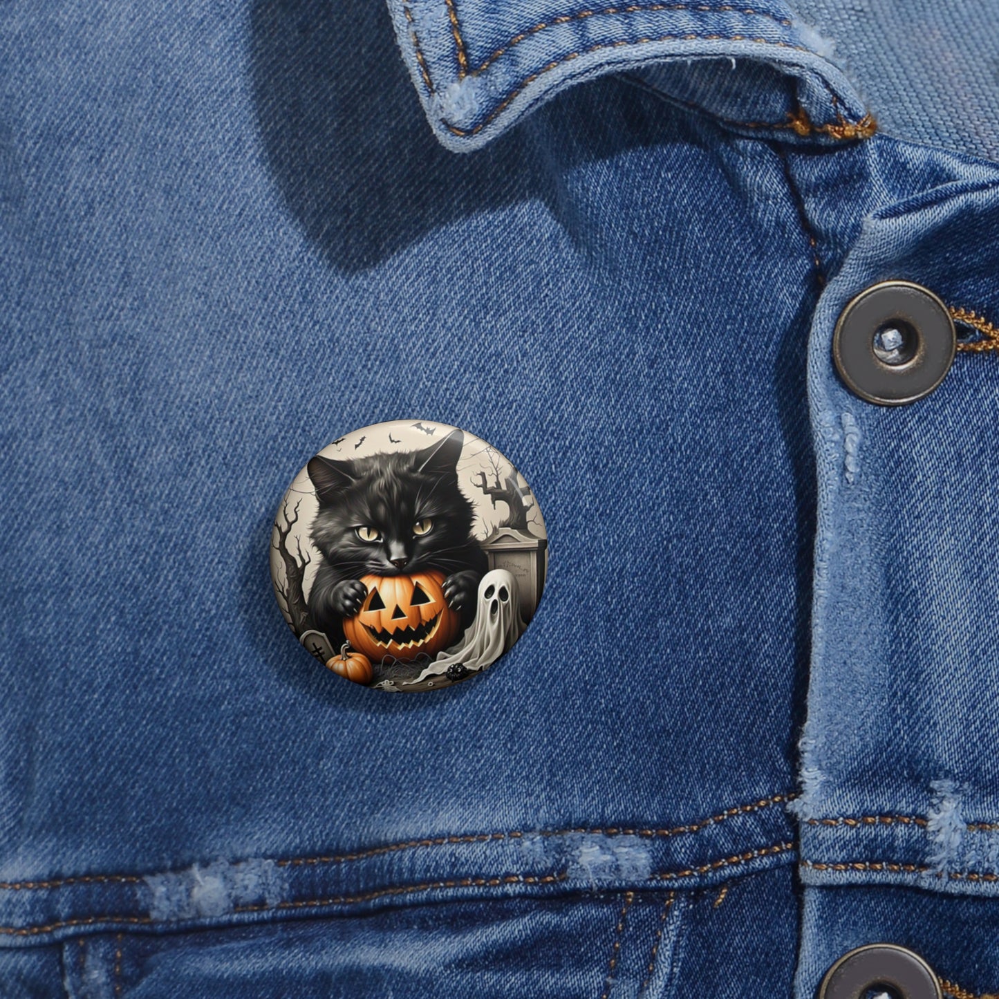 Halloween Black Cat Pin Button,Halloween Brooch,Spooky Accessory,Scary