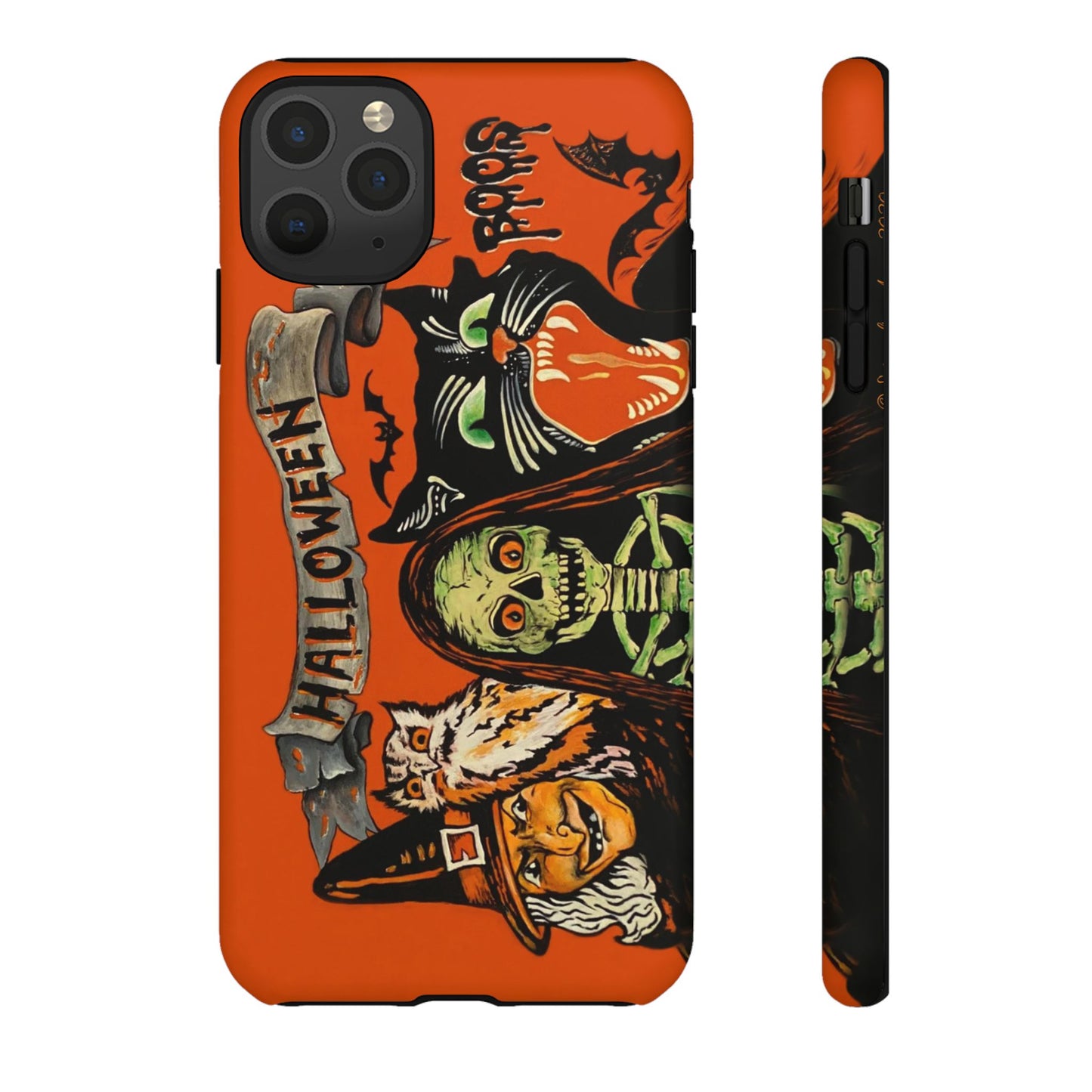 Vintage Halloween Phone Case,Tough Phone Cover,Spooky Accessory, Witch, Cat, Owl