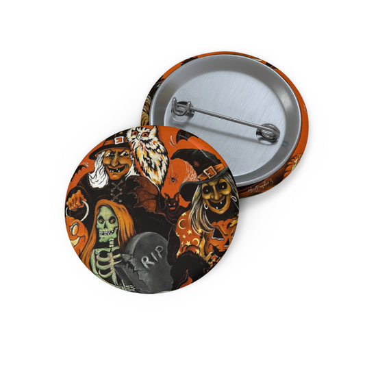Vintage Halloween Witch Pumpkin Skeleton Pin Button,spooky,Accessories,Retro,boo