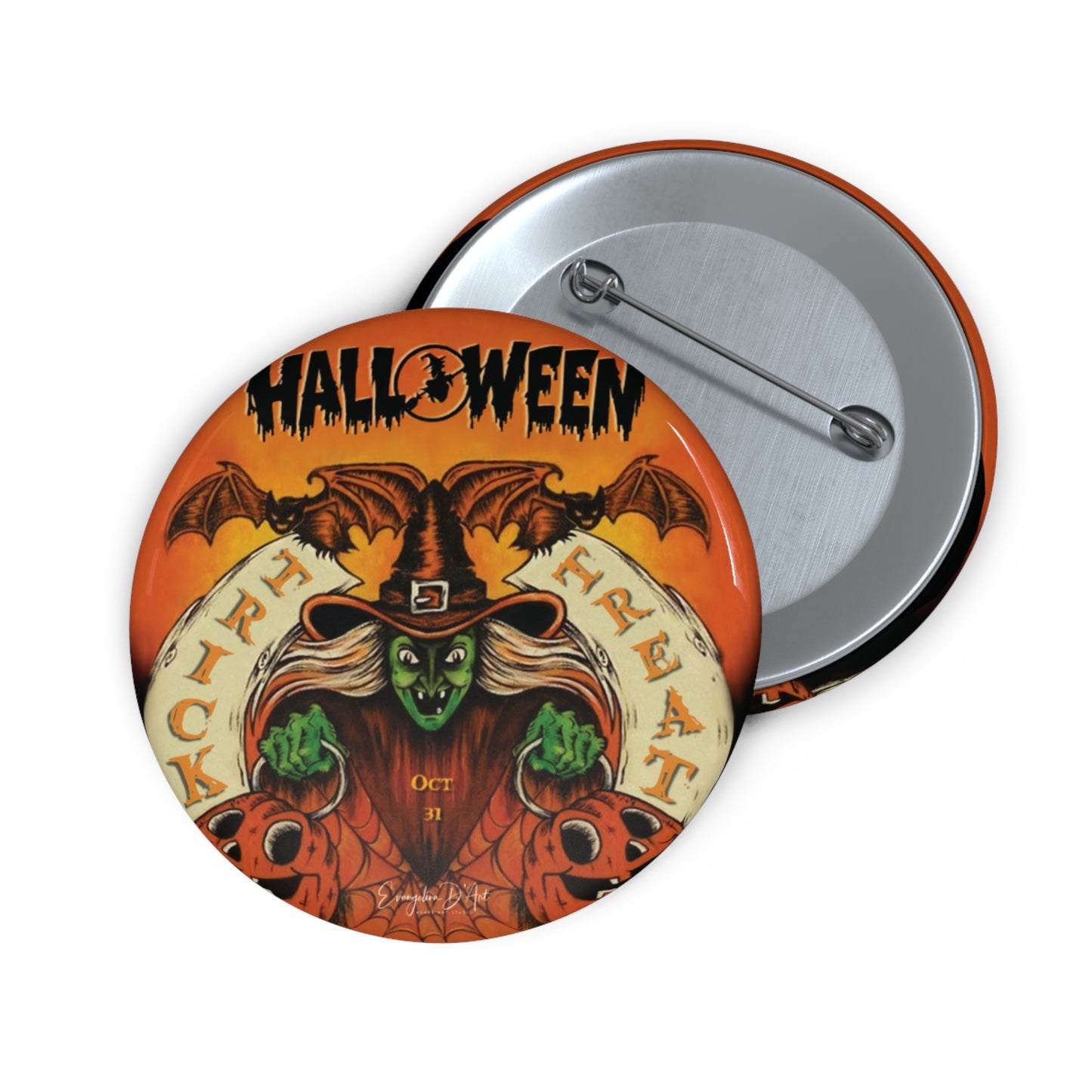 Trick orTreat Pin Button,Halloween Witch,Pins for Jackets and Hats,Spooky Gift,