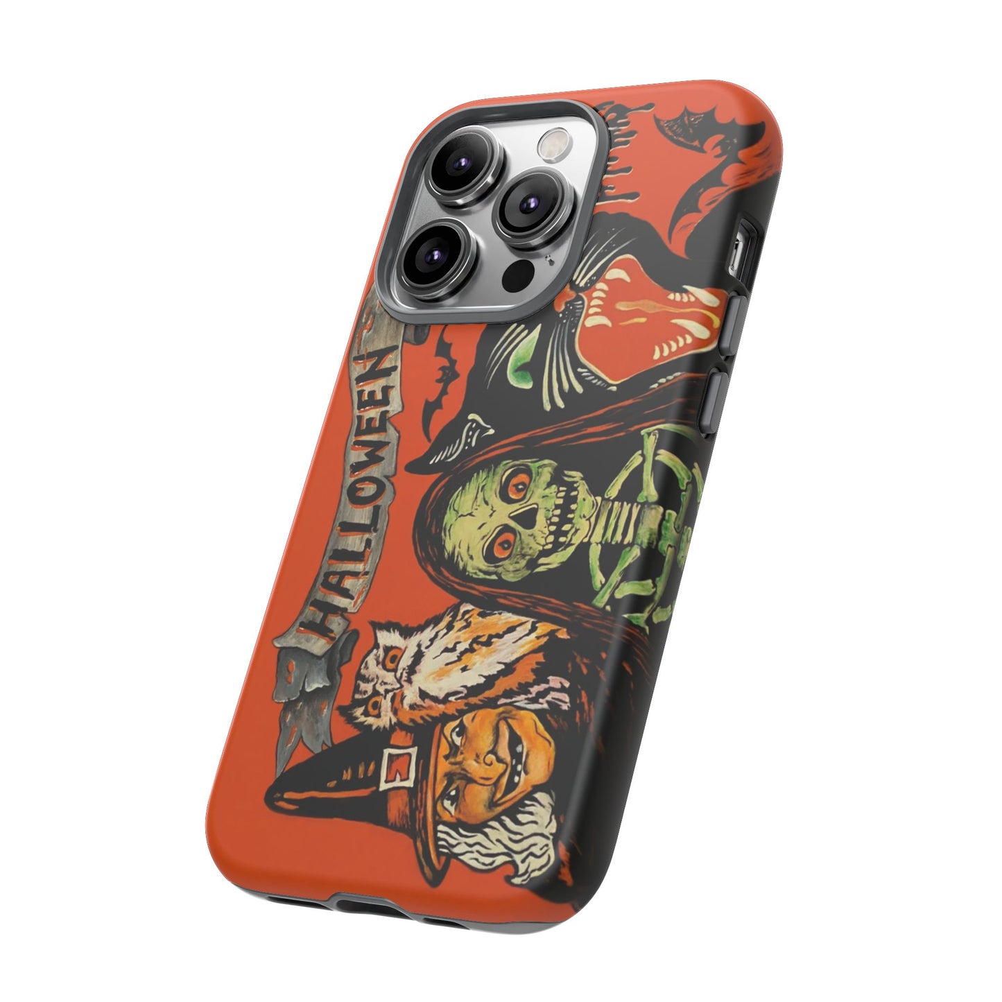 Vintage Halloween Phone Case,Tough Phone Cover,Spooky Accessory, Witch, Cat, Owl