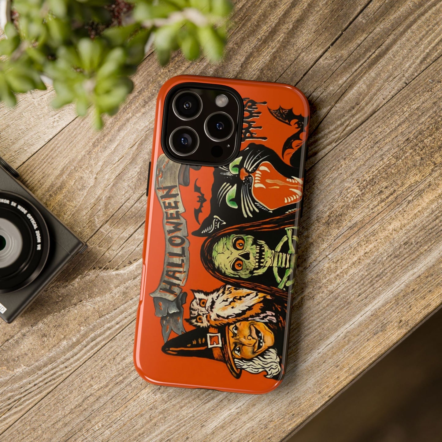 Vintage Halloween Phone Case,Tough Phone Cover,Spooky Accessory, Witch, Cat, Owl