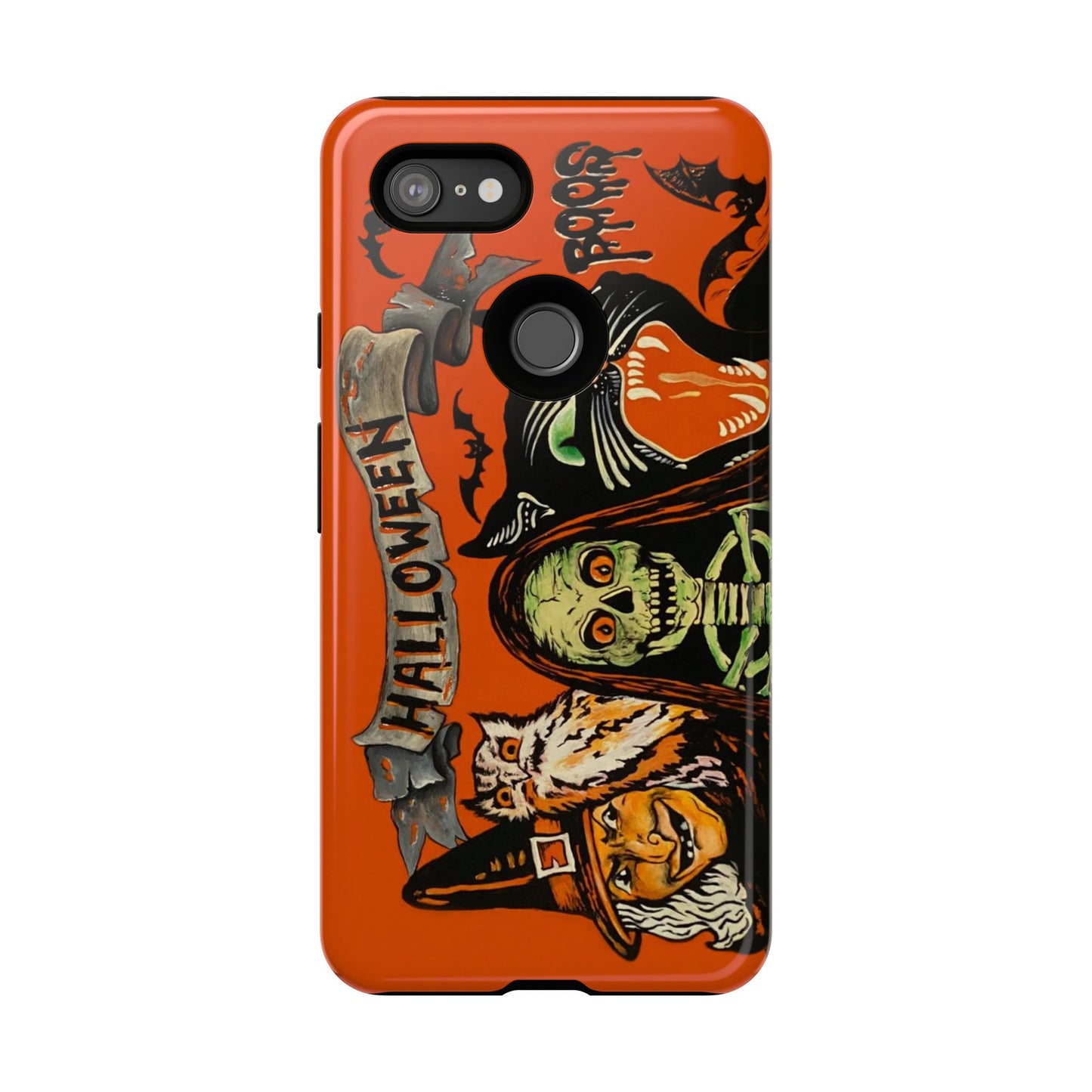 Vintage Halloween Phone Case,Tough Phone Cover,Spooky Accessory, Witch, Cat, Owl