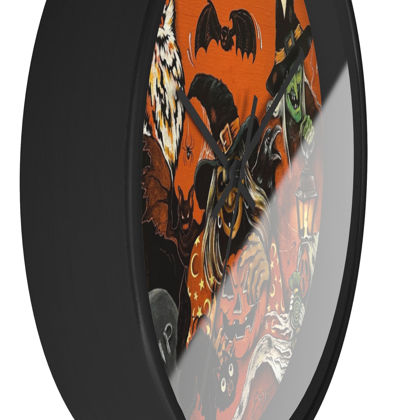 Halloween Wall Clock, Spooky Decor, Trick or Treat Timepiece, Witch, Pumpkin