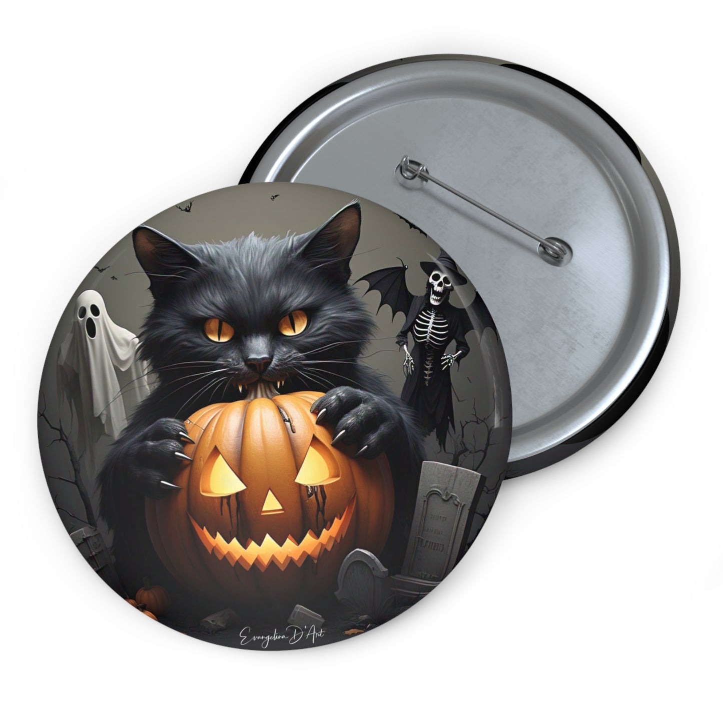 Halloween Pin Button,Black Cat,Brooch,Holiday Accessory,Spooky Pin,Haunted,Boo