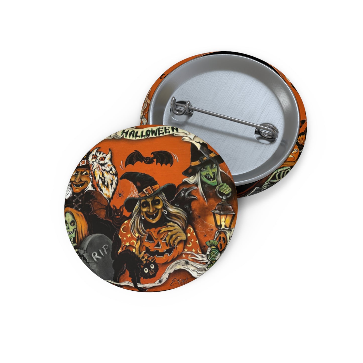 Vintage Halloween Witch Themed Metal Pin Button,Witch costume,Trick or Treat,boo