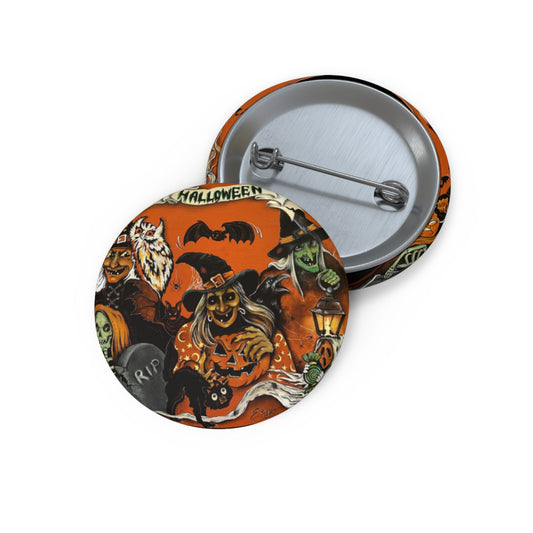 Vintage Halloween Witch Themed Metal Pin Button,Witch costume,Trick or Treat,boo