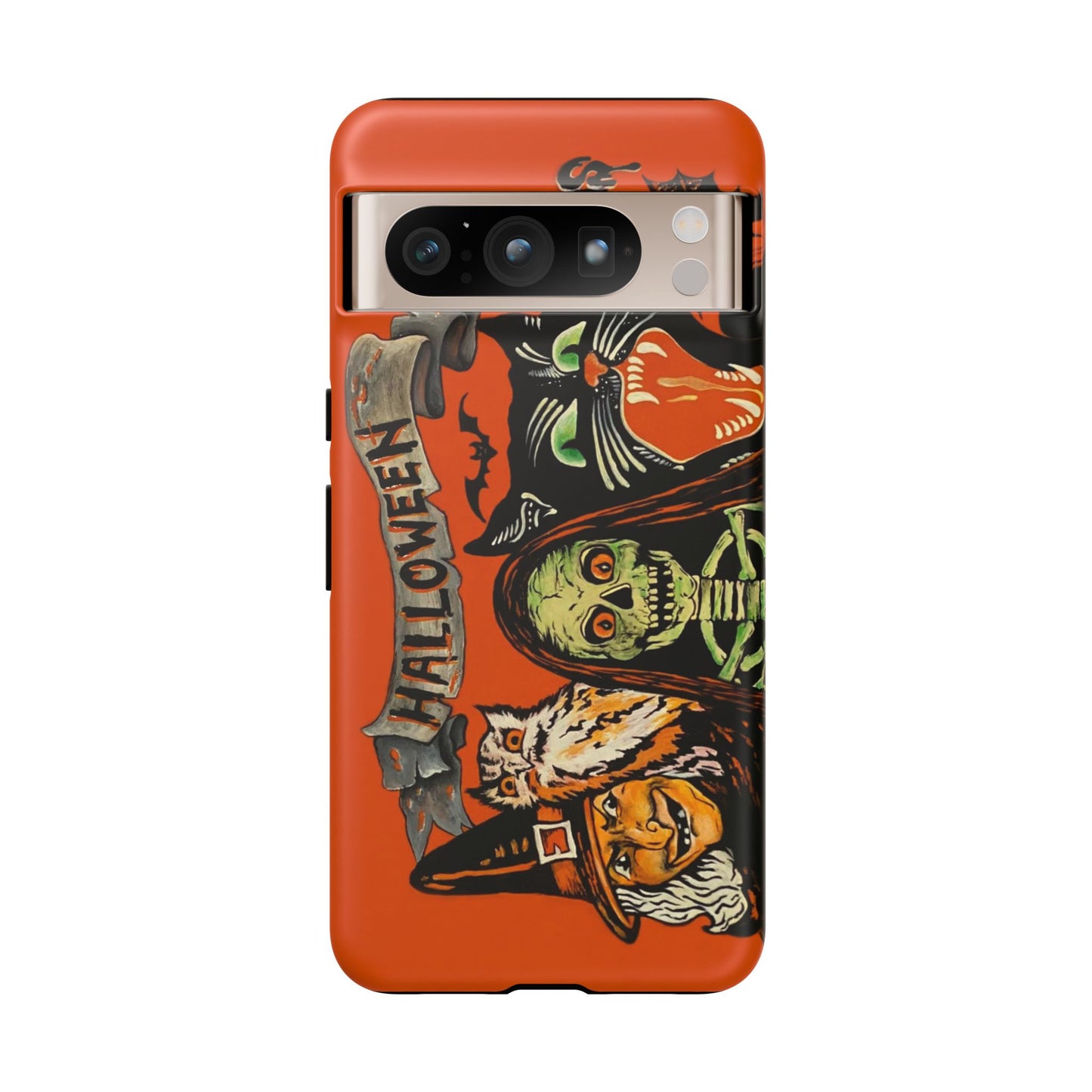 Vintage Halloween Phone Case,Tough Phone Cover,Spooky Accessory, Witch, Cat, Owl