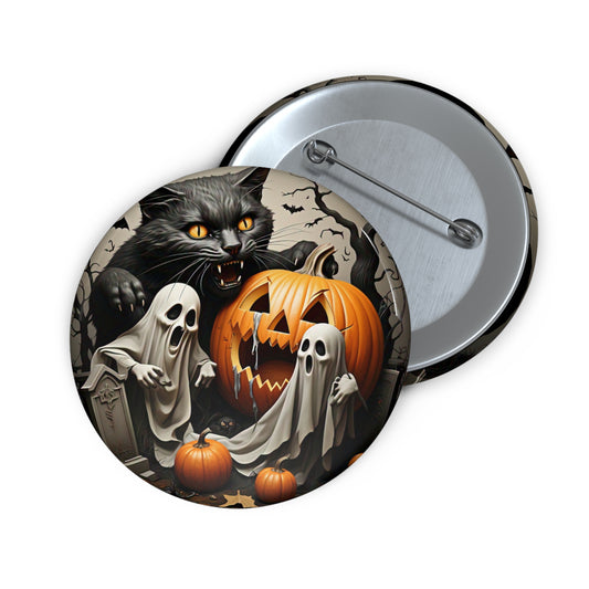 Halloween Ghost Pin Button,Black Cat Brooch,Accessories,Spooky Gift,Trick Treat