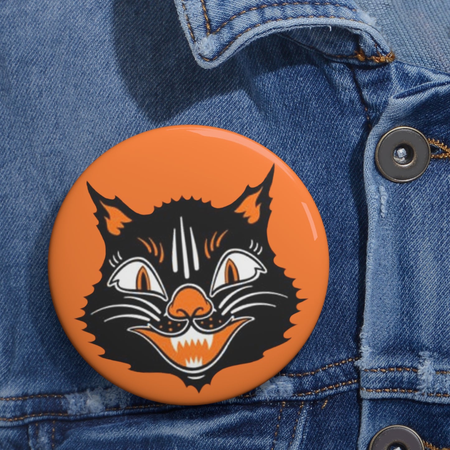 Vintage Halloween Black Cat Metal Pin Button,Spooky gift,Retro accessories,Boo
