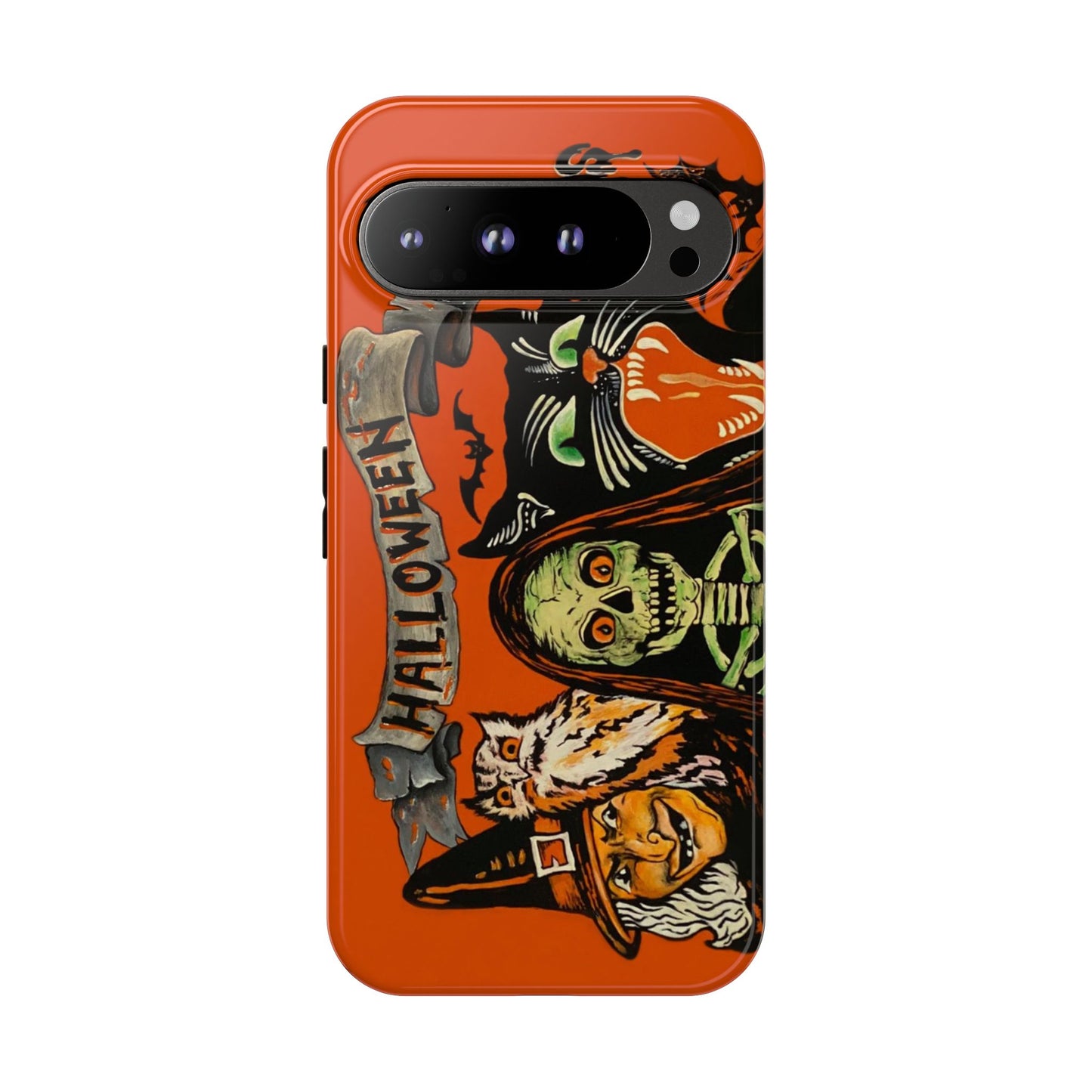 Vintage Halloween Phone Case,Tough Phone Cover,Spooky Accessory, Witch, Cat, Owl