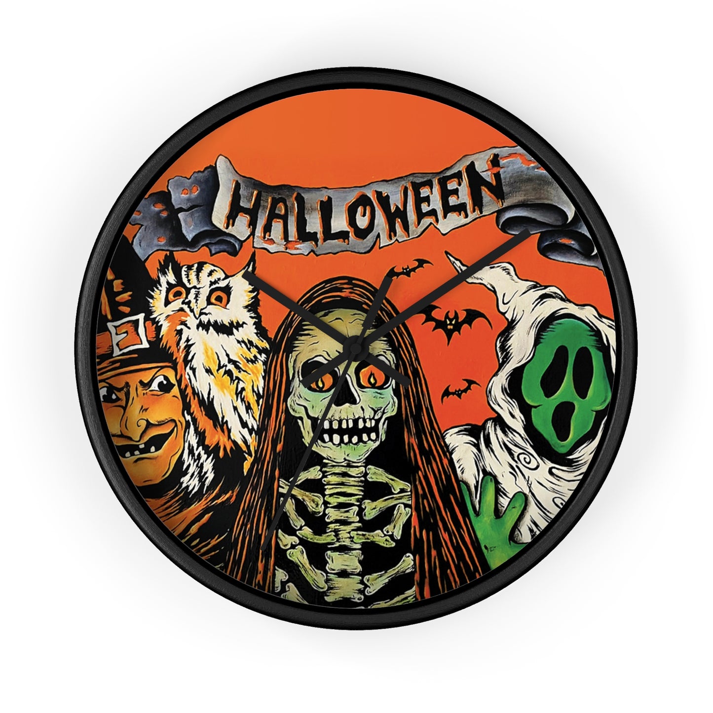 Halloween Wall Clock, Spooky Decor, Trick or Treat Timepiece, Witch, Pumpkin
