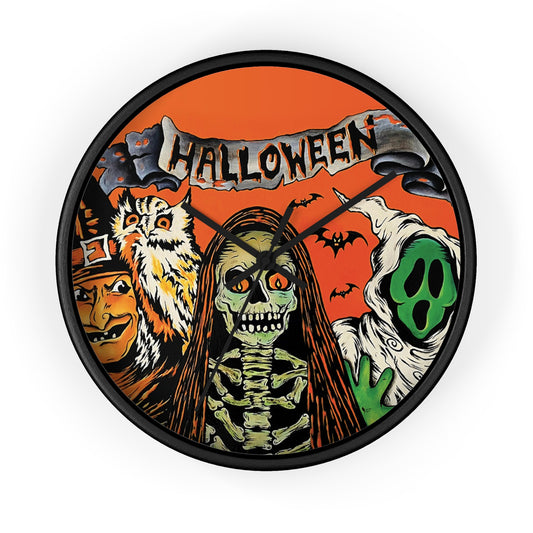 Halloween Wall Clock, Spooky Decor, Trick or Treat Timepiece, Witch, Pumpkin