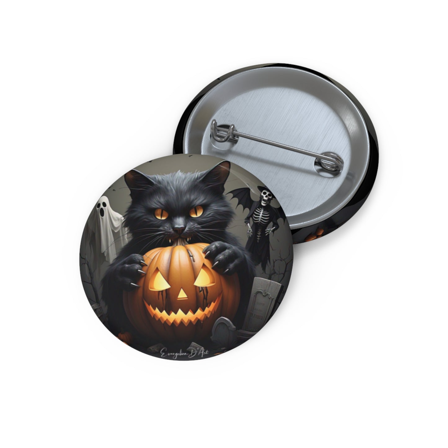 Halloween Pin Button,Black Cat,Brooch,Holiday Accessory,Spooky Pin,Haunted,Boo