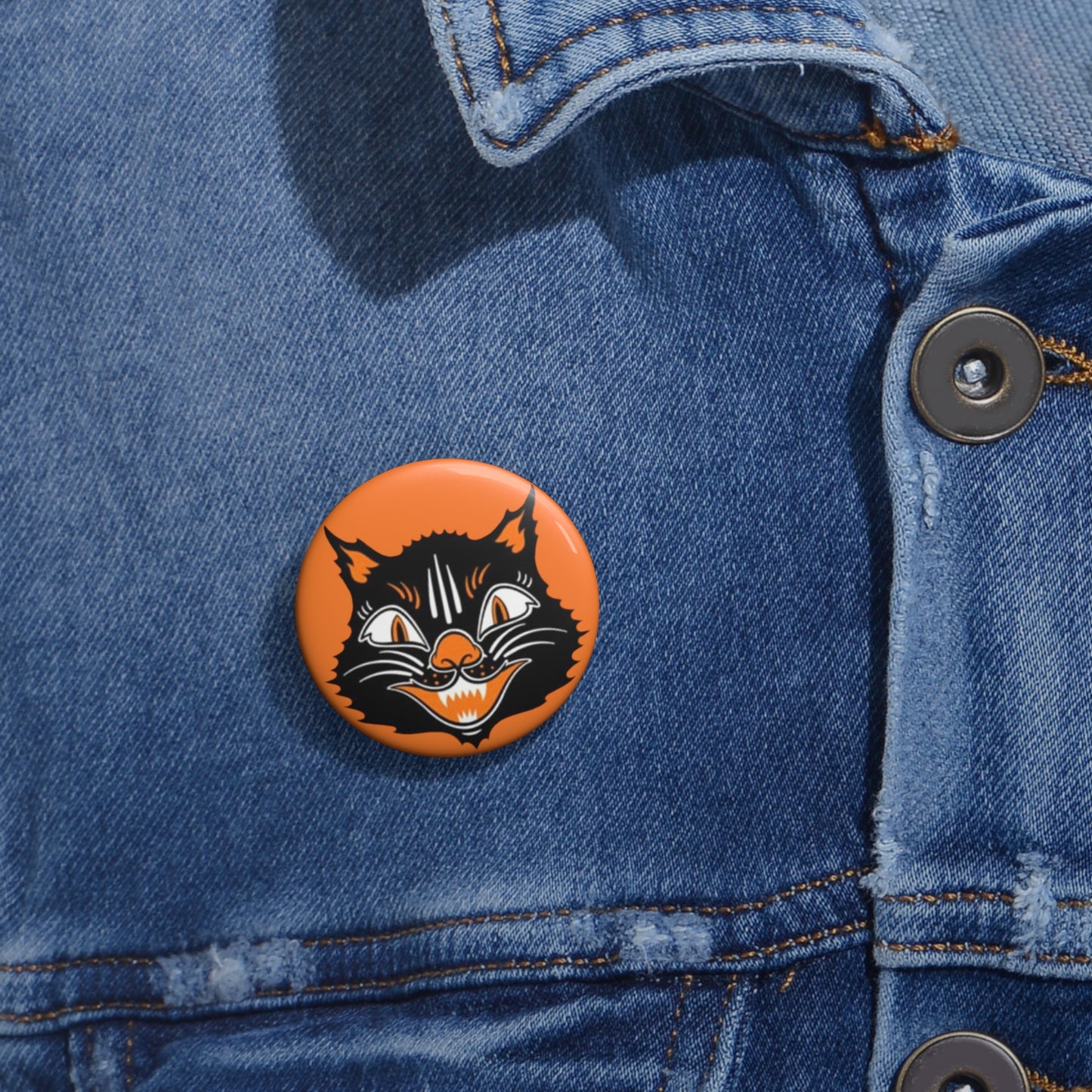 Vintage Halloween Black Cat Metal Pin Button,Spooky gift,Retro accessories,Boo