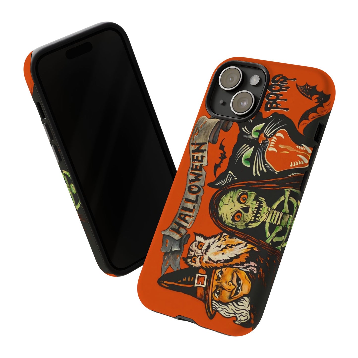 Vintage Halloween Phone Case,Tough Phone Cover,Spooky Accessory, Witch, Cat, Owl