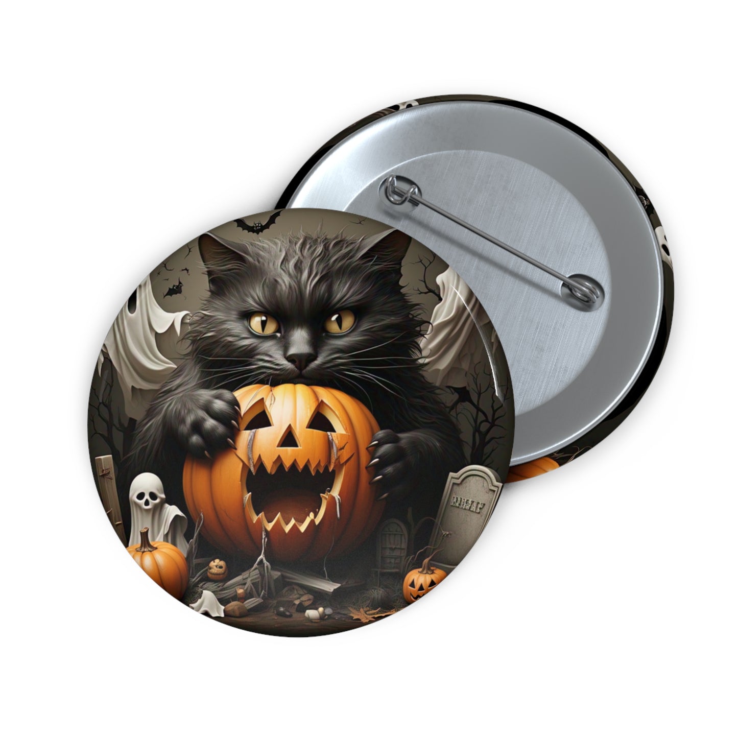 Happy Halloween Black Cat Pin Button,Pumpkin Brooch,Ghost Accessory,Spooky Pin