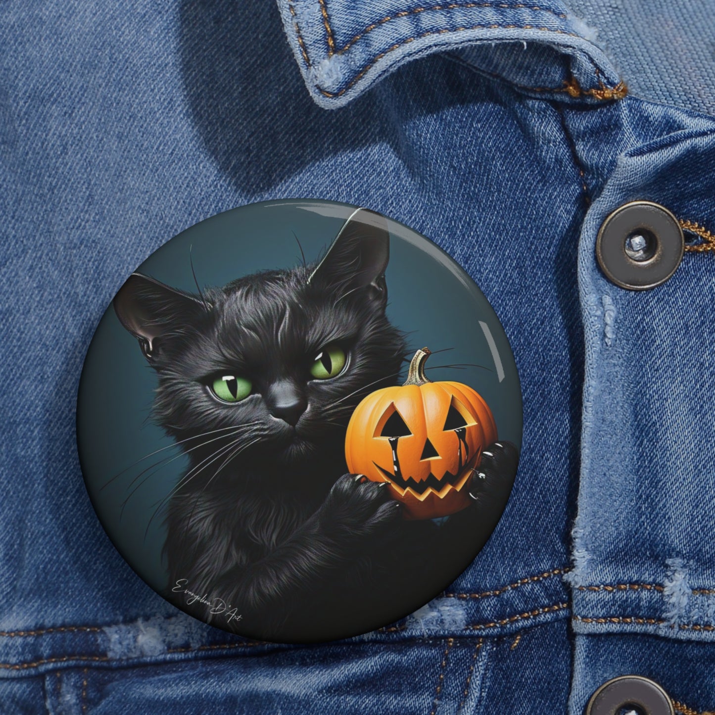 Happy Halloween,Cute Black Cat,Pin Button,Halloween Badge,Spooky Gift,Creepy,Art