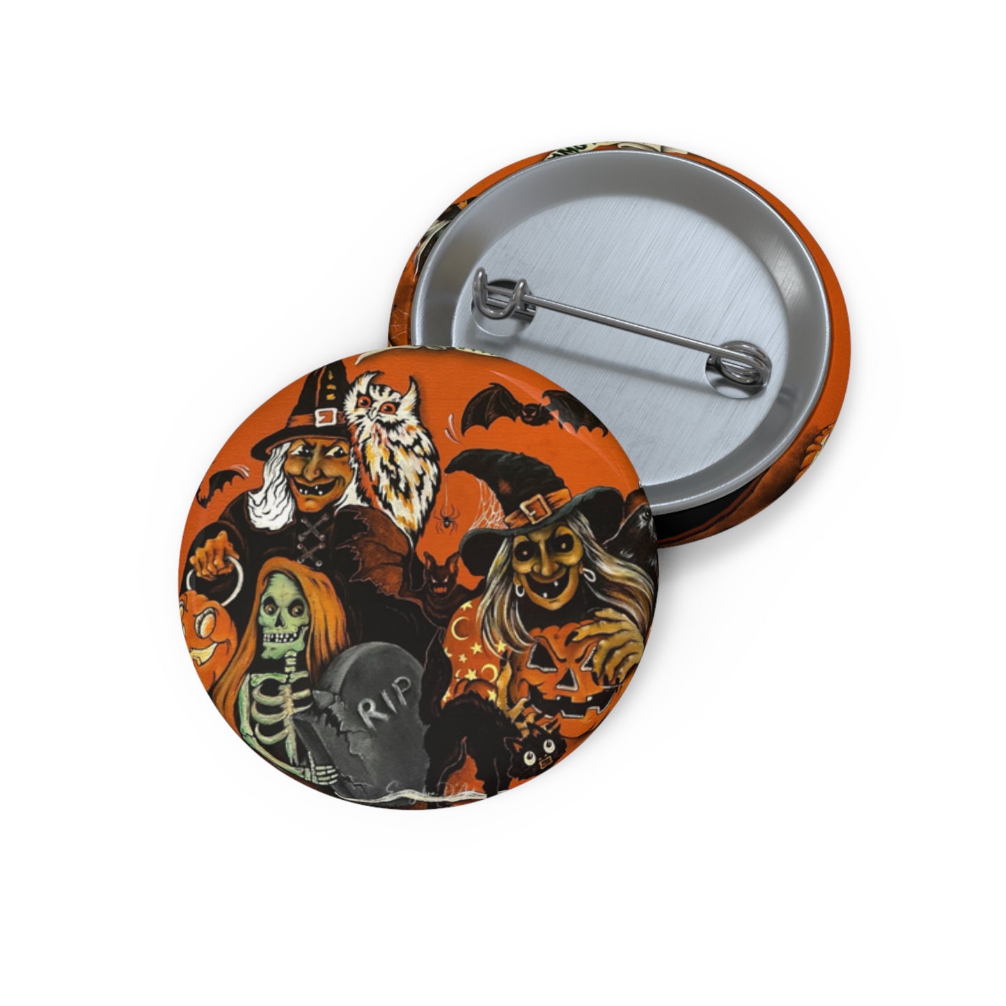 Vintage Halloween,Witch Pin Button,Halloween Collectible,Metal Badge,Accessories