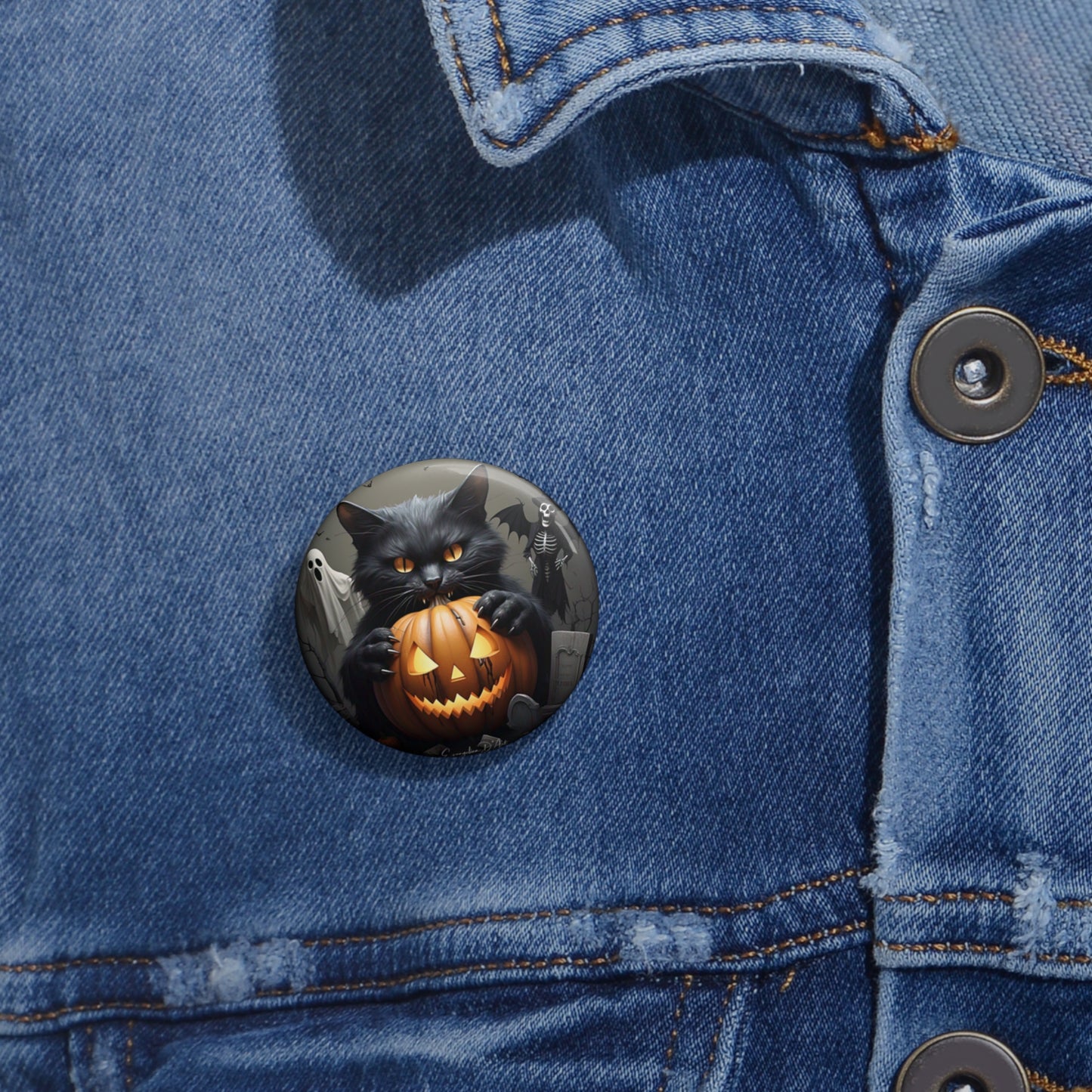 Halloween Pin Button,Black Cat,Brooch,Holiday Accessory,Spooky Pin,Haunted,Boo
