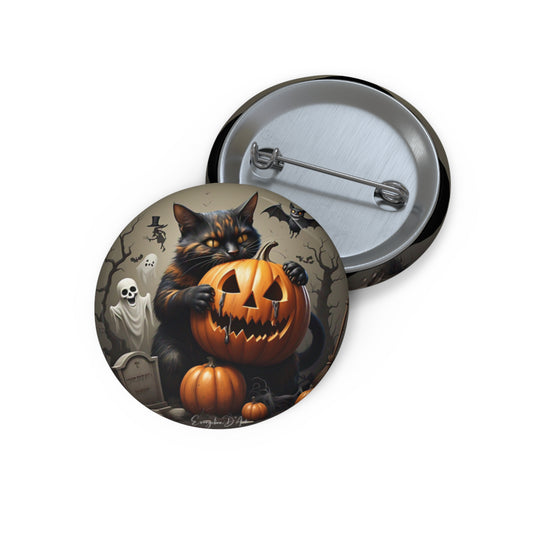 Halloween Cat,Pin Button,Spooky Brooch,Holiday Gift,Accessories,Haunted,Pumpkin
