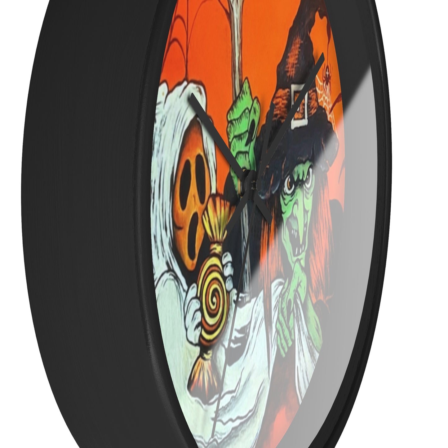 Halloween Wall Clock, Spooky Decor, Trick or Treat Timepiece,Witch, Ghost,Spider