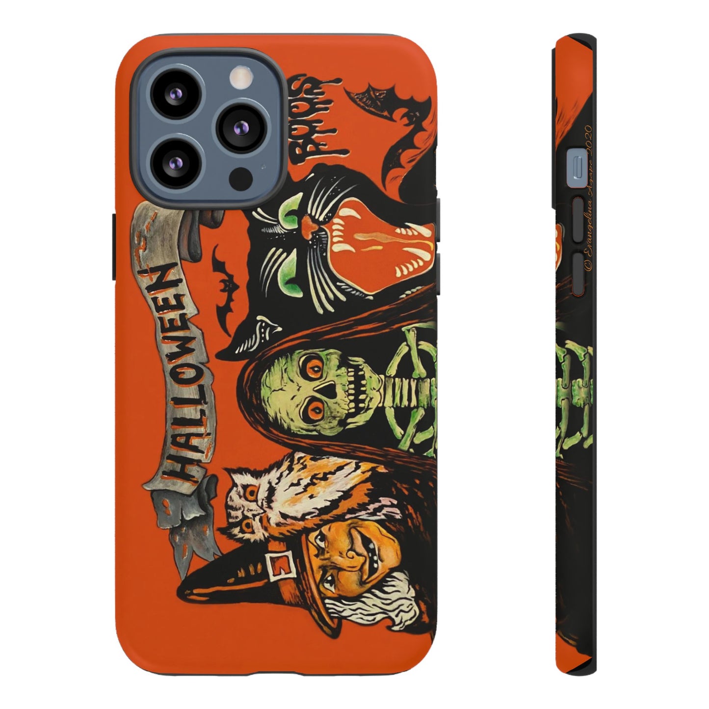 Vintage Halloween Phone Case,Tough Phone Cover,Spooky Accessory, Witch, Cat, Owl