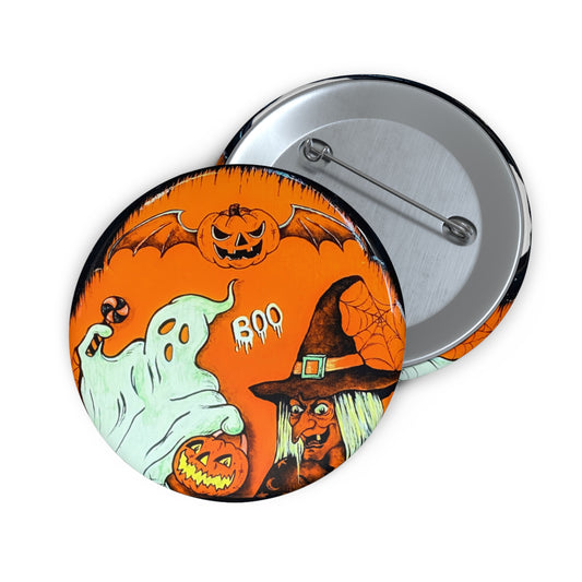 Classic Halloween Art,Pin Button,Spooky,Halloween collectible,Pumpkin,Witch,Boo