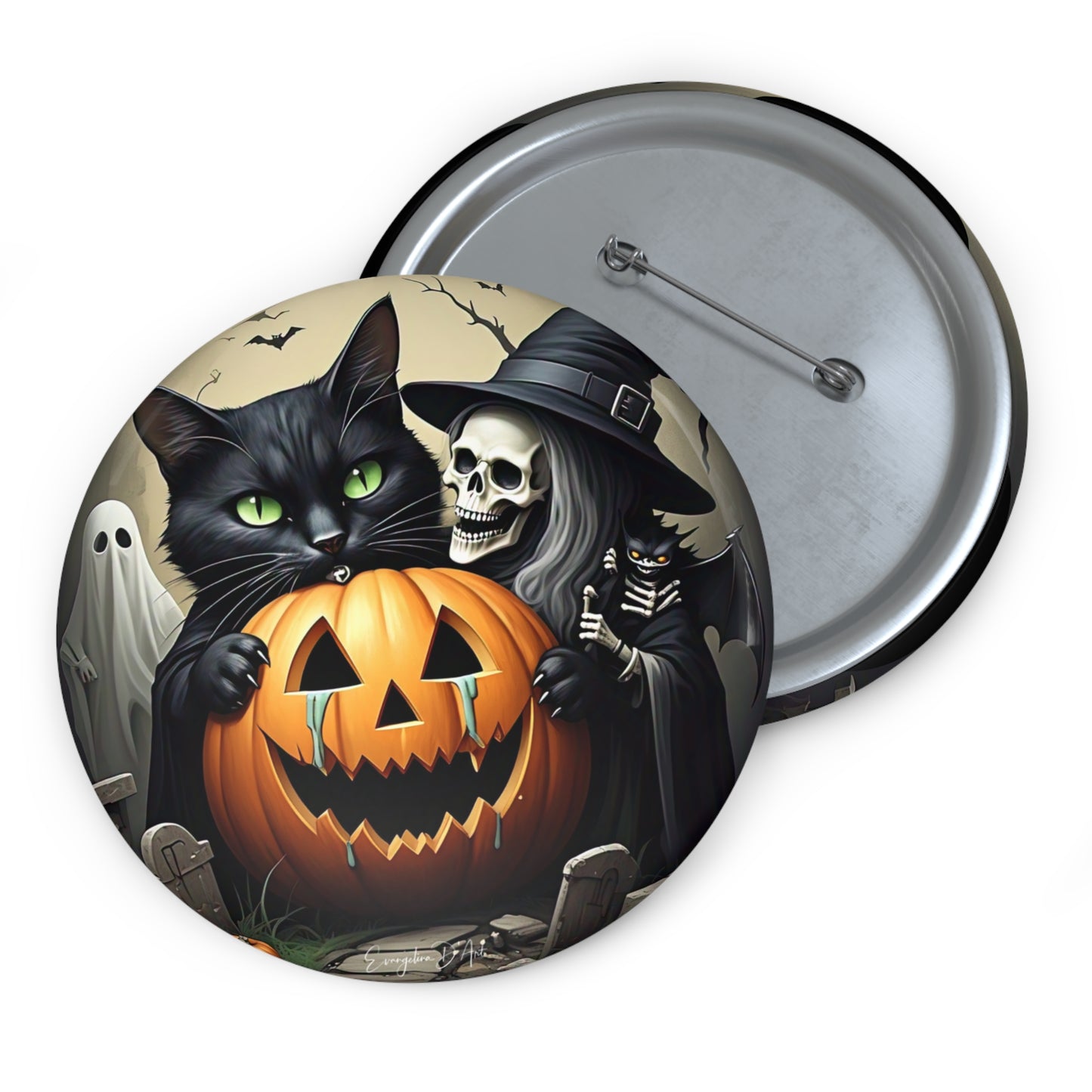 Halloween Black Cat Pin Button,Witch Brooch,Haunted,Accessory,Spooky,Ghost,Gift