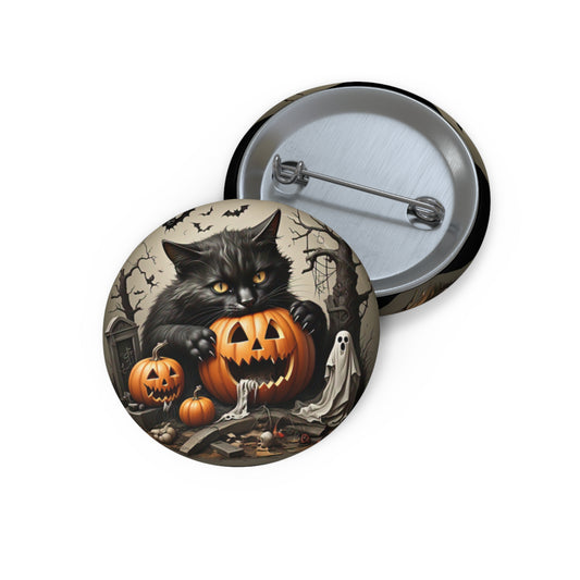Halloween Pin Button,Black cat,Pumpkin,Trick or Treat,Halloween collectible, boo