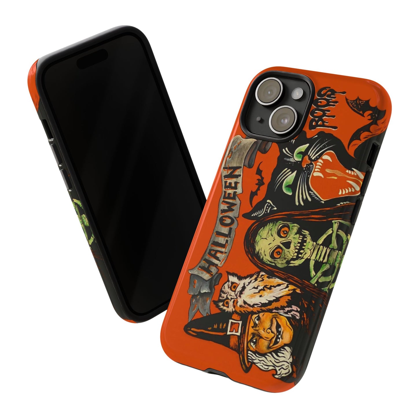 Vintage Halloween Phone Case,Tough Phone Cover,Spooky Accessory, Witch, Cat, Owl