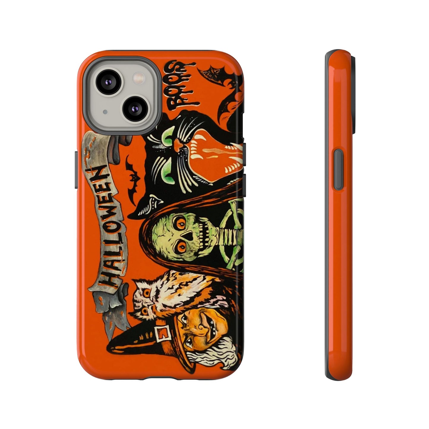 Vintage Halloween Phone Case,Tough Phone Cover,Spooky Accessory, Witch, Cat, Owl