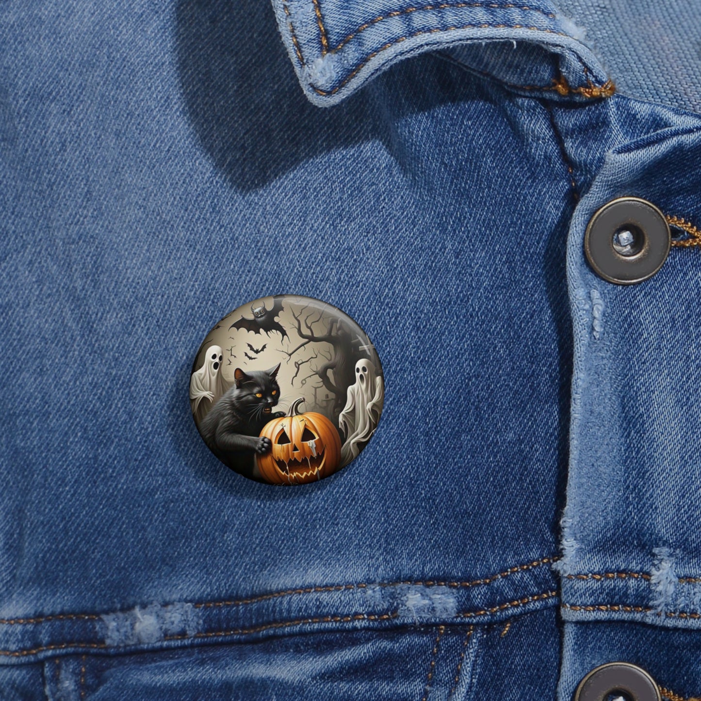 Halloween Black Cat Pin Button,Ghost,Pumpkin Brooch,Holiday Accessory,Spooky Pin