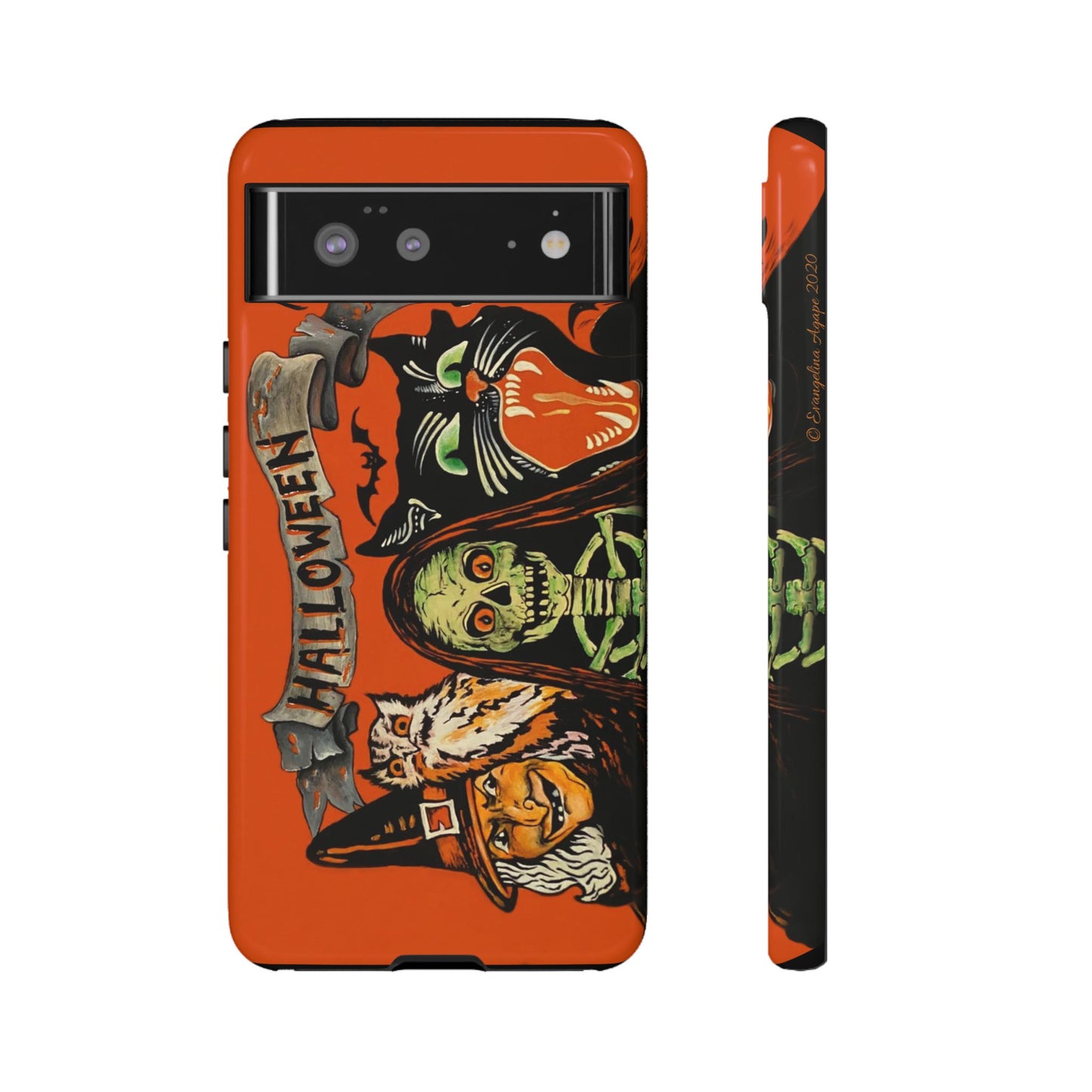 Vintage Halloween Phone Case,Tough Phone Cover,Spooky Accessory, Witch, Cat, Owl