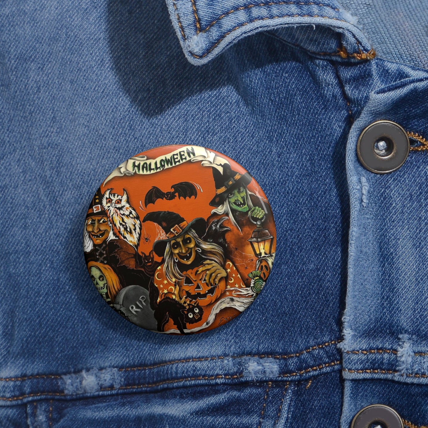 Vintage Halloween Witch Themed Metal Pin Button,Witch costume,Trick or Treat,boo