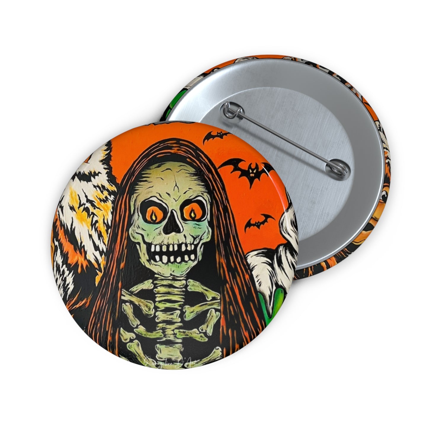 Vintage Halloween Skeleton Pin Button,Owl,Halloween costume,collectibles,retro