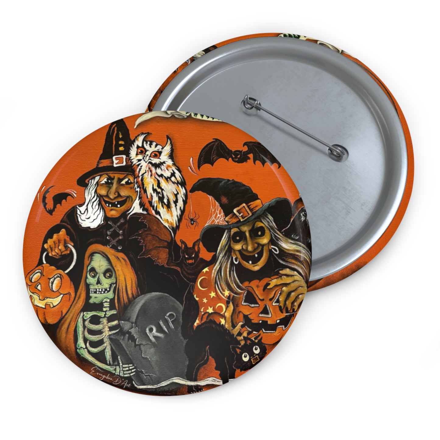Vintage Halloween,Witch Pin Button,Halloween Collectible,Metal Badge,Accessories