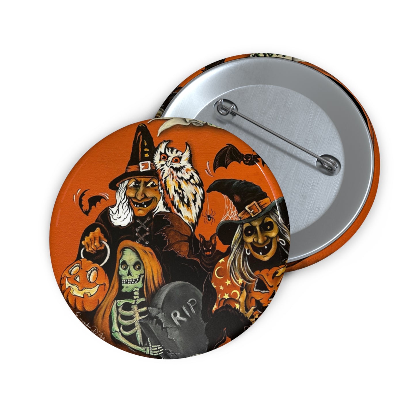 Vintage Halloween Witch Pumpkin Skeleton Pin Button,spooky,Accessories,Retro,boo