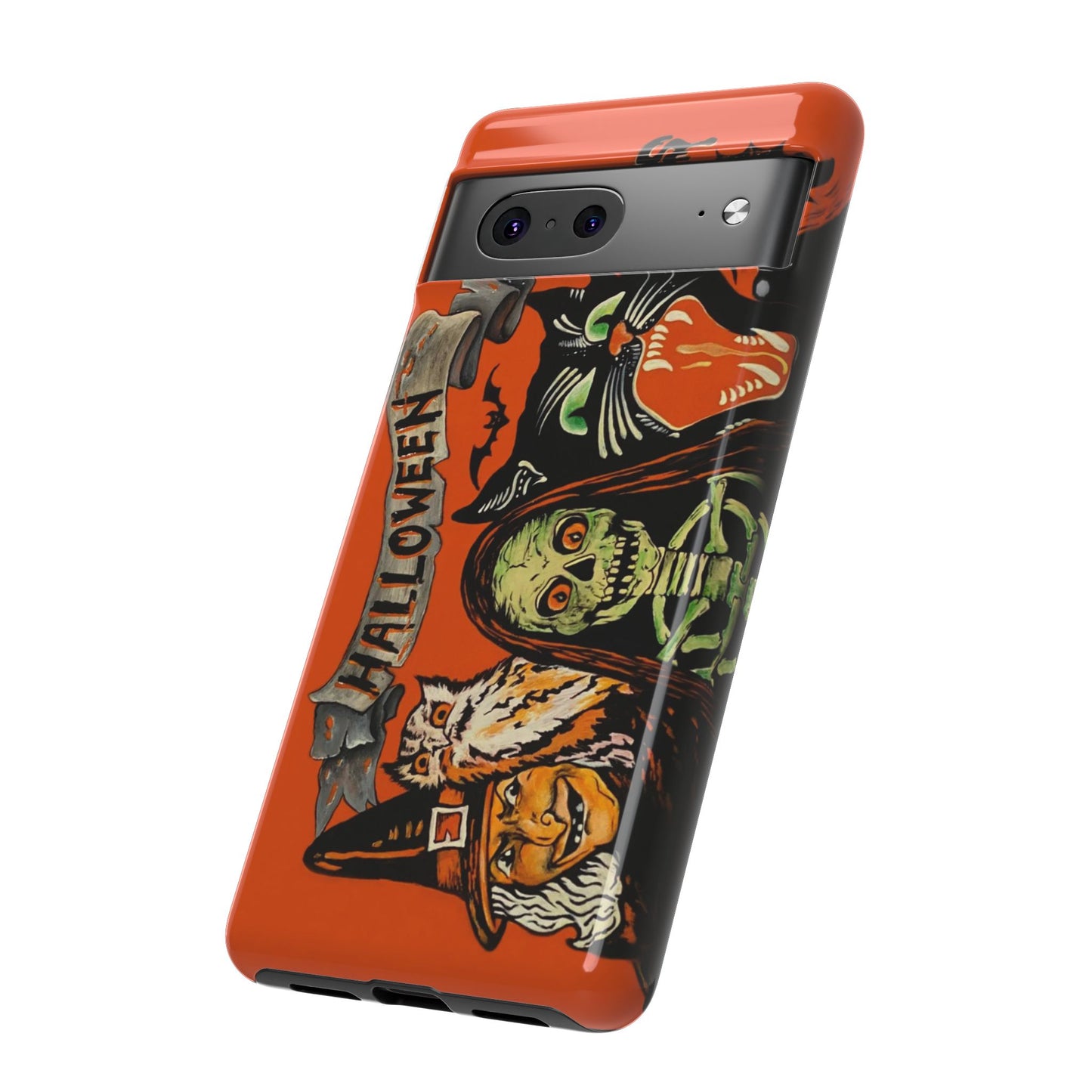 Vintage Halloween Phone Case,Tough Phone Cover,Spooky Accessory, Witch, Cat, Owl