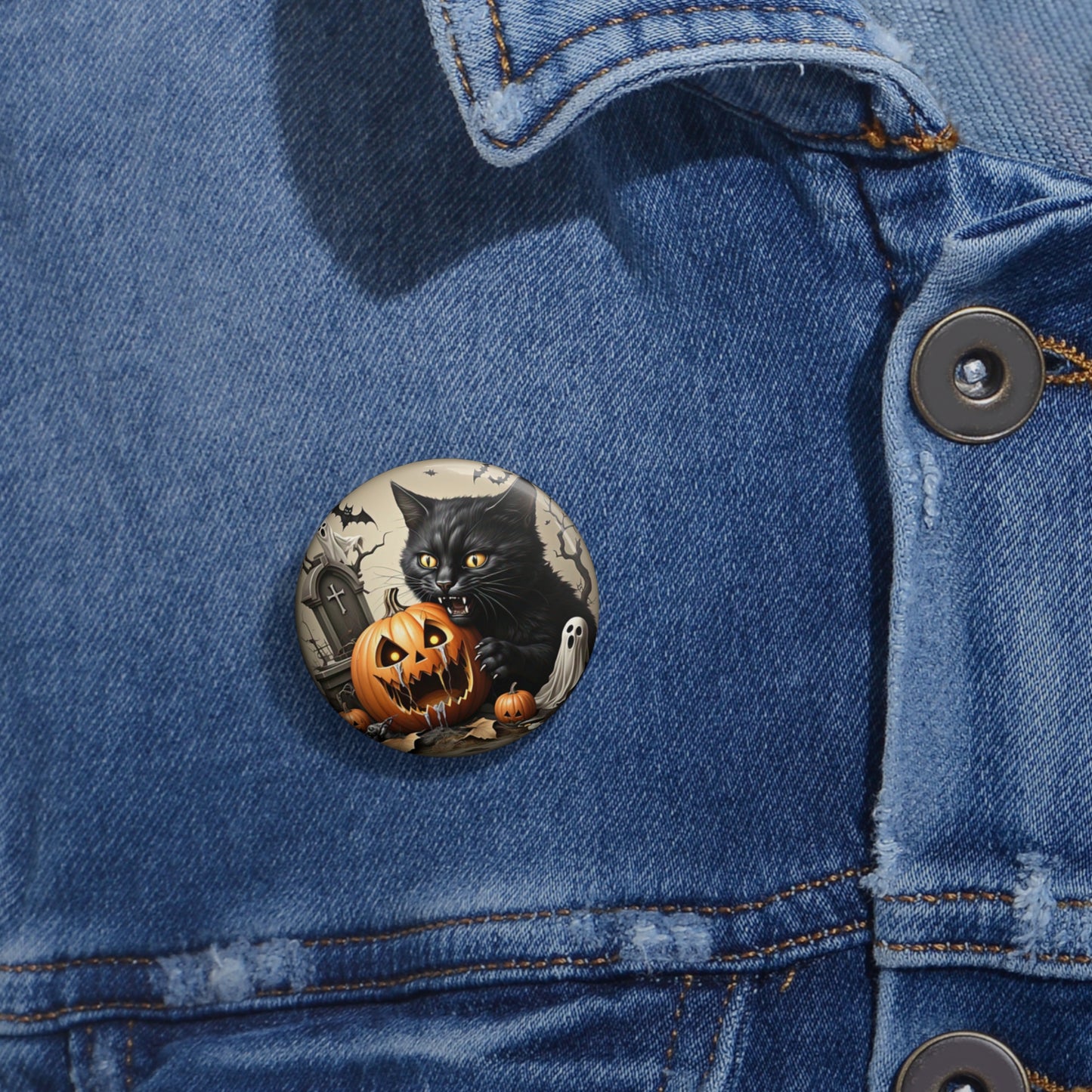 Black Cat Pin Button,Halloween Brooch,Halloween costume,Halloween Collectibles