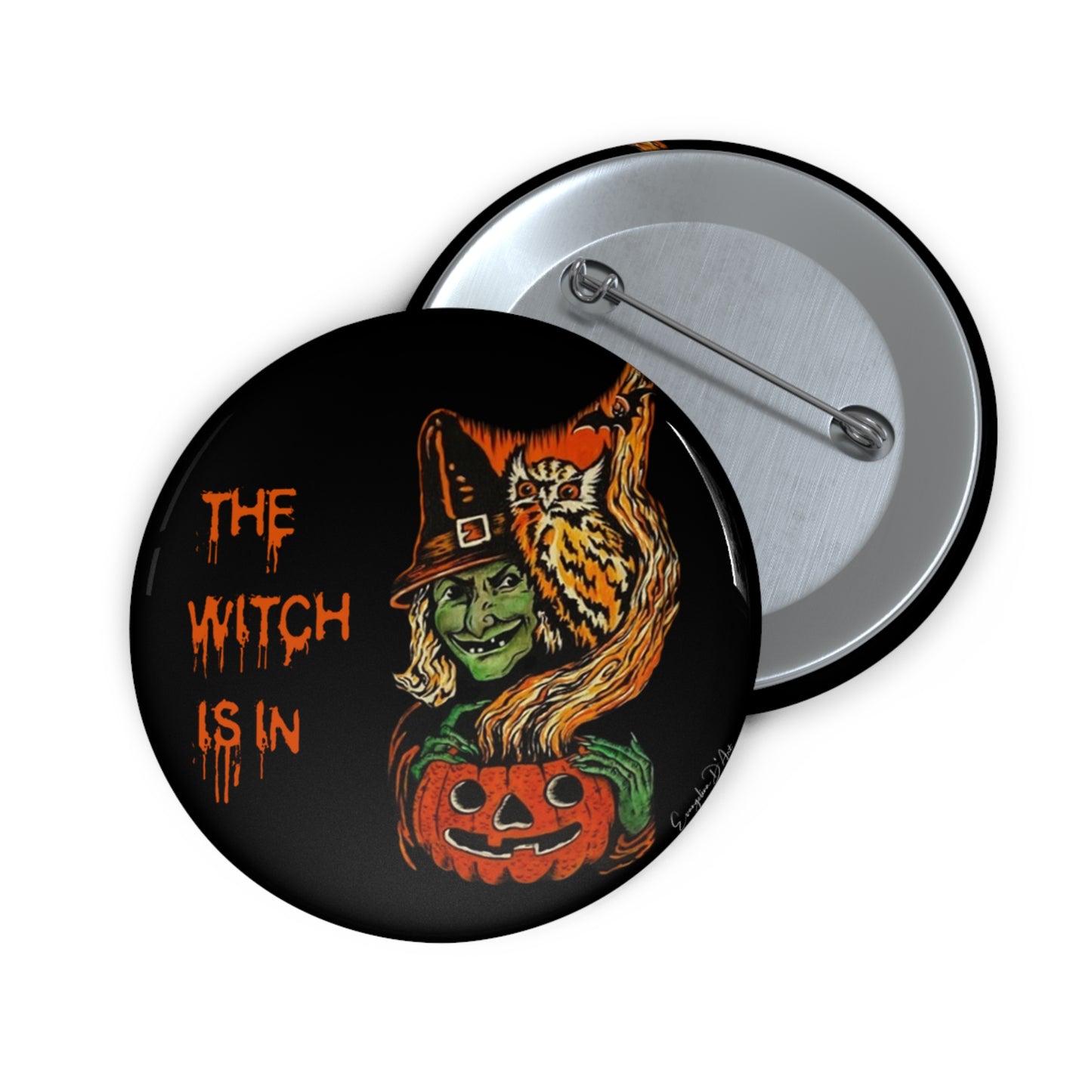 Halloween Witch Pin Buttons,,Trick or Treat Badge,Pumpkin,Owl,Creepy Gift,Retro