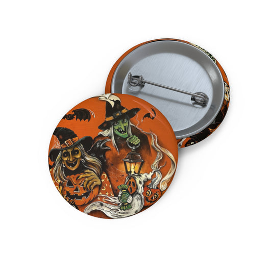 Vintage Halloween Art,Witch Pin Button,Halloween Badge,Spooky Gift,Haunted,Boo